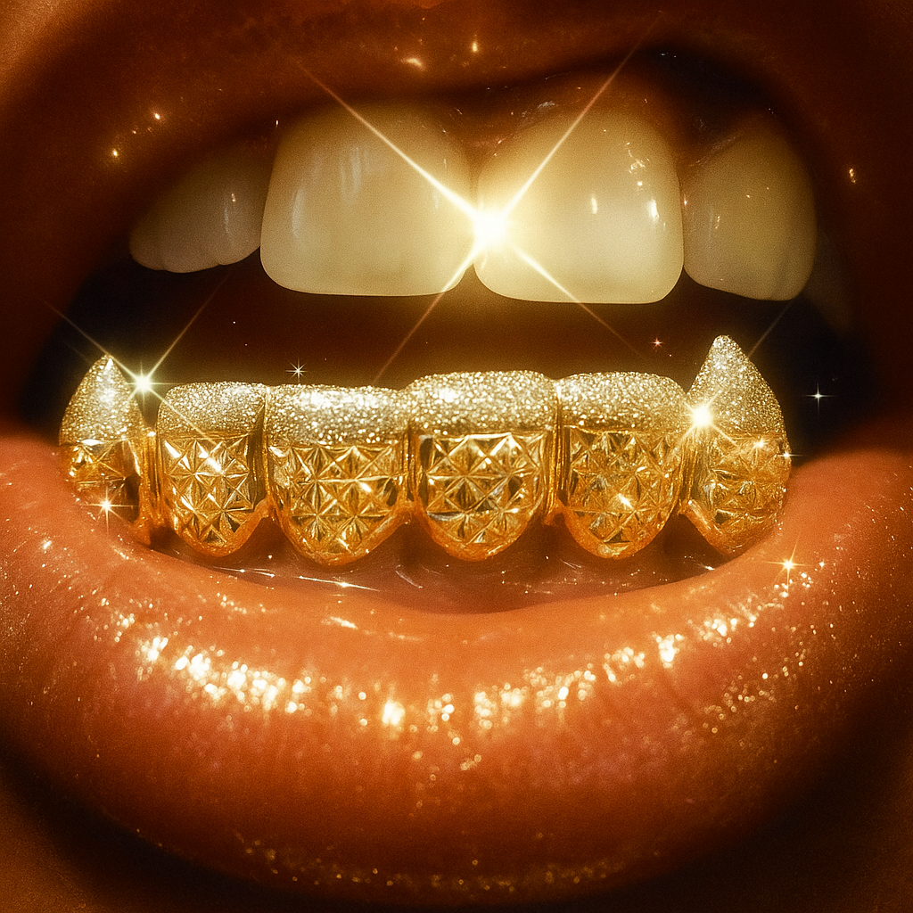 6 Piece Princess Diamond Cut Grillz, Two-Tone Tips