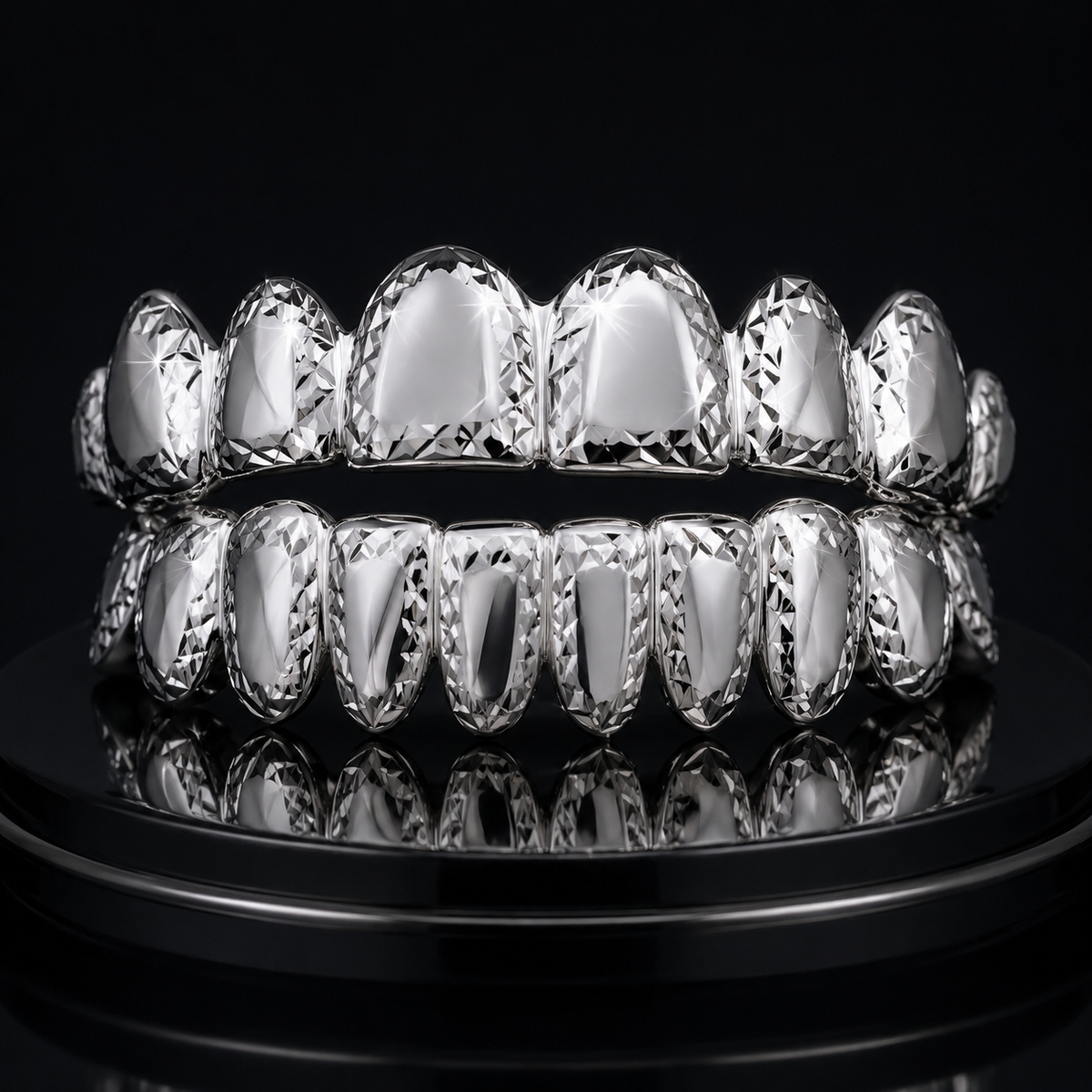 Silver Diamond Cut Grillz Set