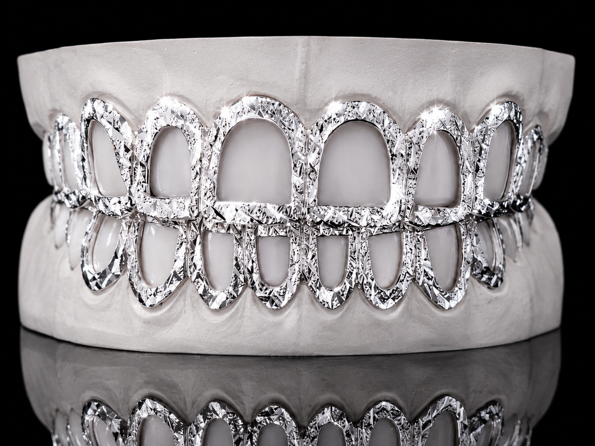 Diamond Dust Open Face Silver Grillz