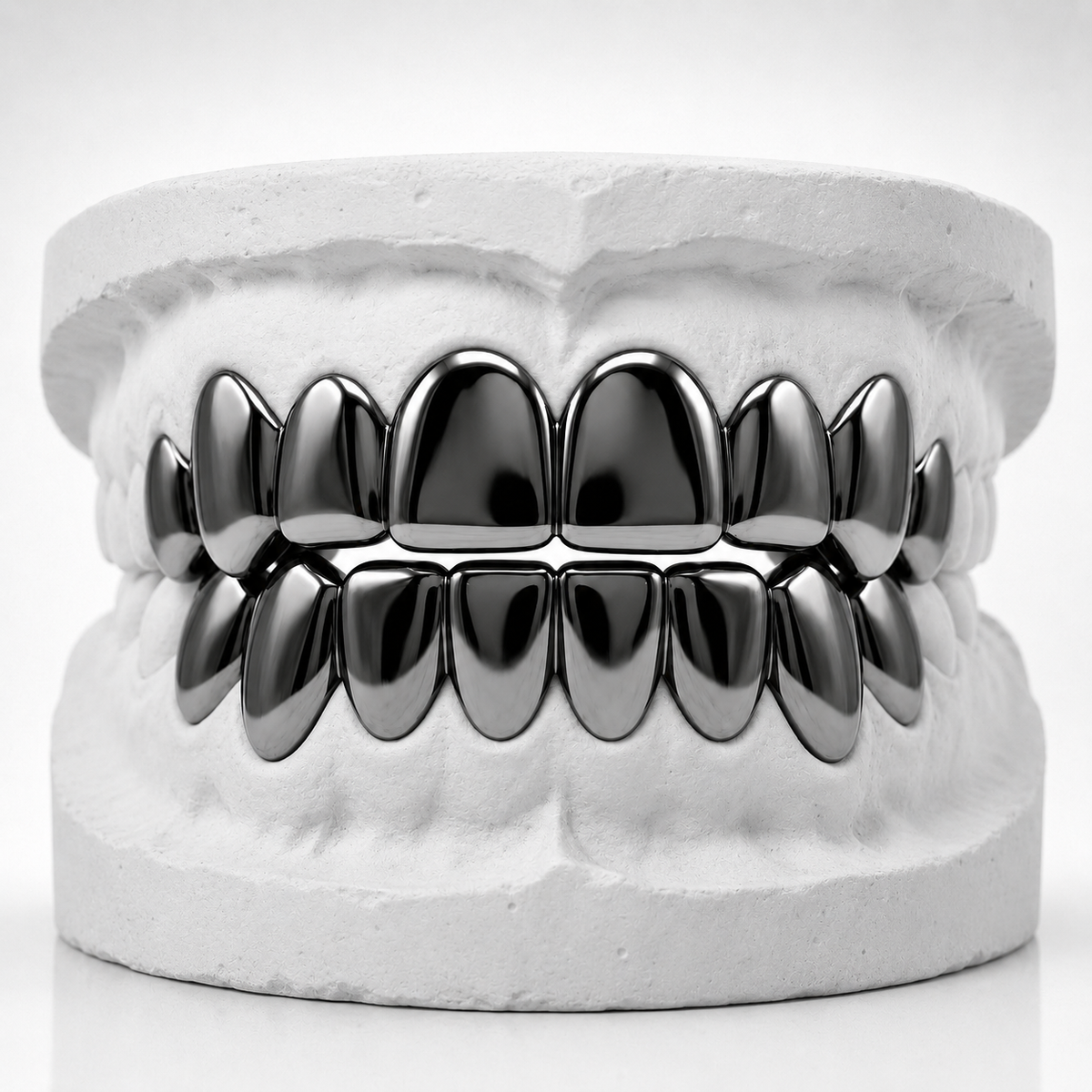 Black Rhodium Silver Grillz Set