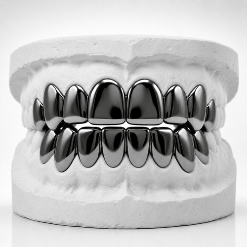 Black Rhodium Silver Grillz Set