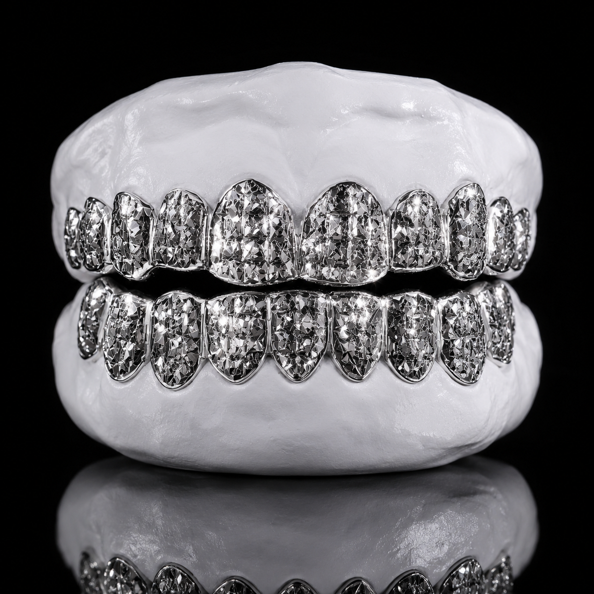Princess Diamond Cut Silver Grillz