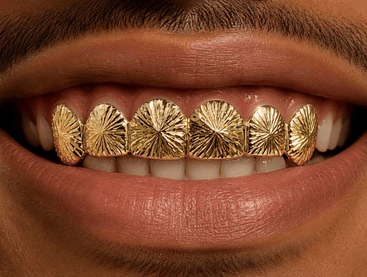 Sunburst Mirror-Cut Gold Grillz